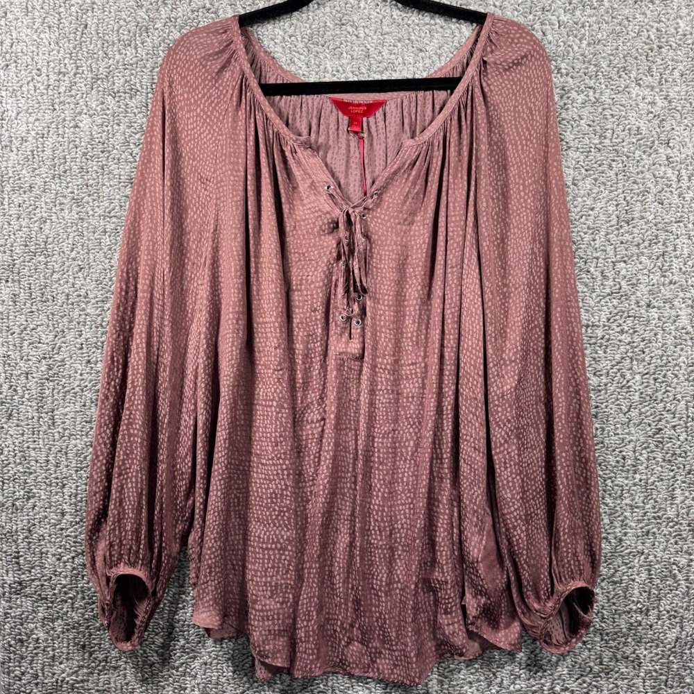 Jennifer Lopez Peasant Blouse Lace Up Tunic Romantic Poet Spotted Rose Womens 2X